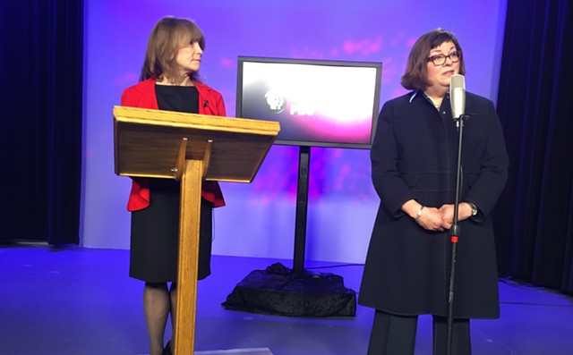 Vermont PBS board chair Patricia Gabel, left, and station president Holly Groschner - MARK DAVIS