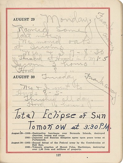 A Vermonter’s diary entry about the 1932 eclipse - COURTESY OF THE VERMONT HISTORICAL SOCIETY