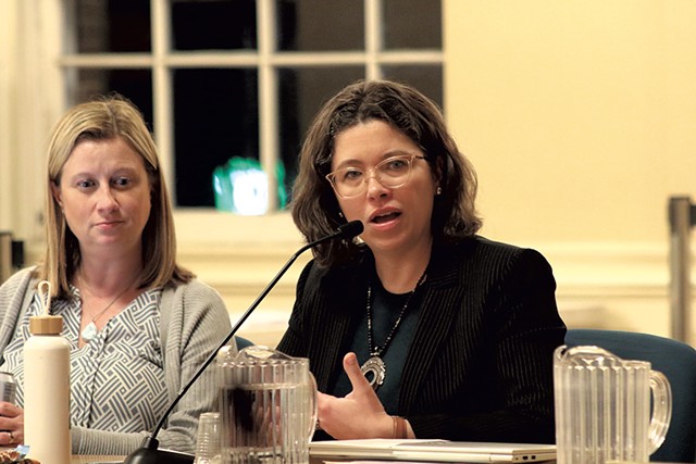 Katherine Schad (left) and Mayor Mulvaney-Stanak at Monday's council meeting - COURTNEY LAMDIN ©️ SEVEN DAYS