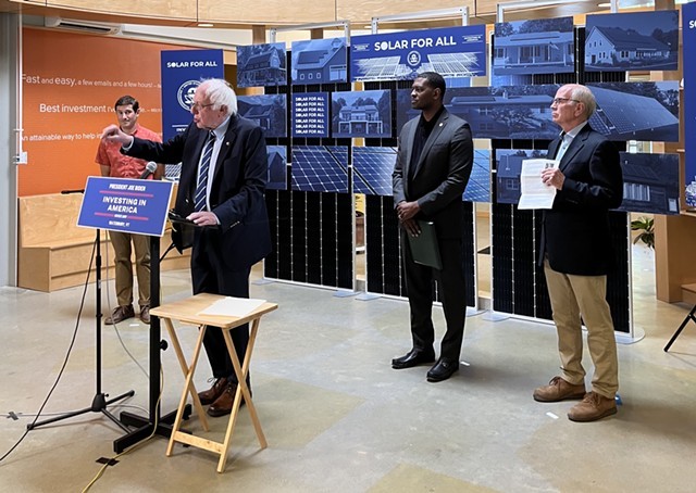 U.S. Sen. Bernie Sanders (I-Vt.) at the Solar for All launch last year - FILE: KATIE FUTTERMAN ©️ SEVEN DAYS