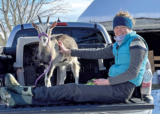 Lark Thompson with Willow, a goat she rescued - COURTESY