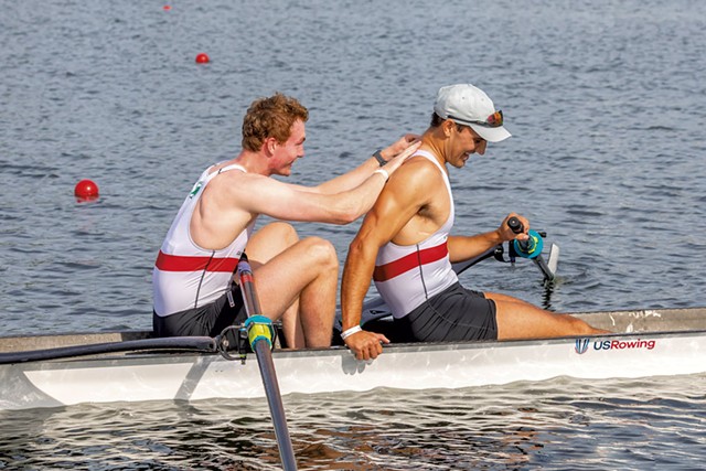 Billy Bender, left, and Oliver Bub after qualifying at the Olympic trials in April - COURTESY OF ROW2K.COM