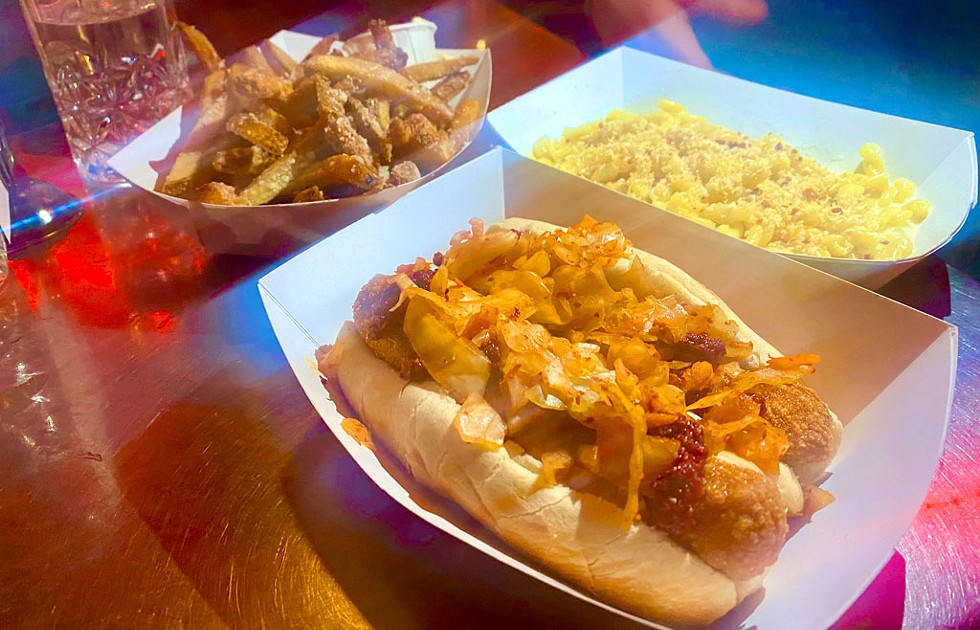 Kim Dogs, Parmesan truffle fries, and mac and cheese at Daily Planet in Burlington