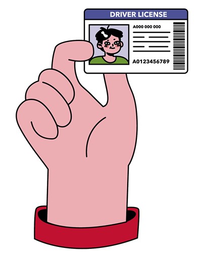 Cartoon hand holding driver's license