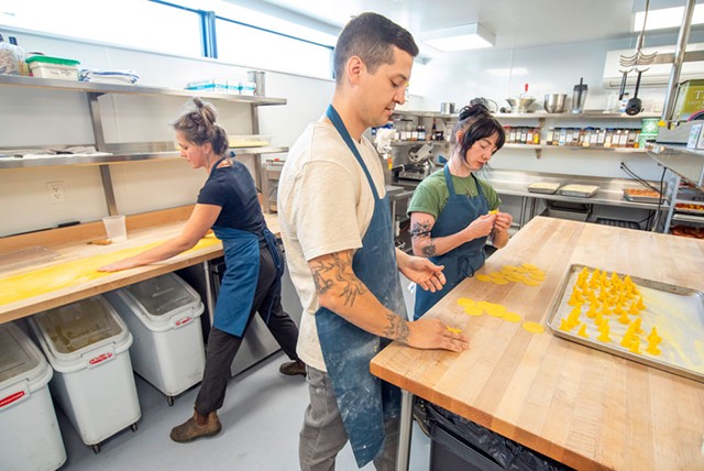 Executive chef and co-owner Antonio Rentas making fresh pasta with Tiffany Caldwell and Meaghan Hunt - JEB WALLACE-BRODEUR