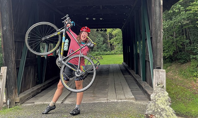 Eva Gerstle at a covered bridge - COURTESY