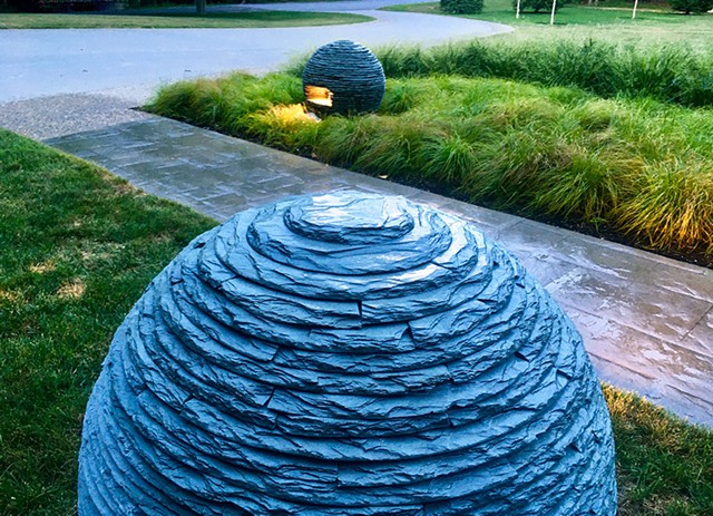 Dry stone pathway light spheres in Cornwall, with stonework by Jamie Masefield - COURTESY