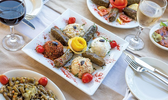 Large mezze platter at Kismet Mediterranean Grill in Burlington - LUKE AWTRY