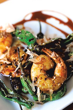 Fresh shrimp with shishito peppers - JEB WALLACE-BRODEUR