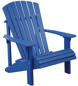 A blue poly chair from Lamoille Woodcraft