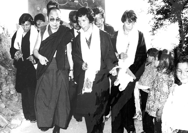 The Dalai Lama (left) and Pasang Thondup (center), 1978 - COURTESY OF PASANG THONDUP