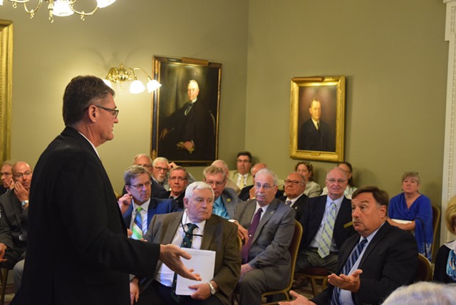House Minority Leader Don Turner talks to his caucus Wednesday afternoon. - TERRI HALLENBECK