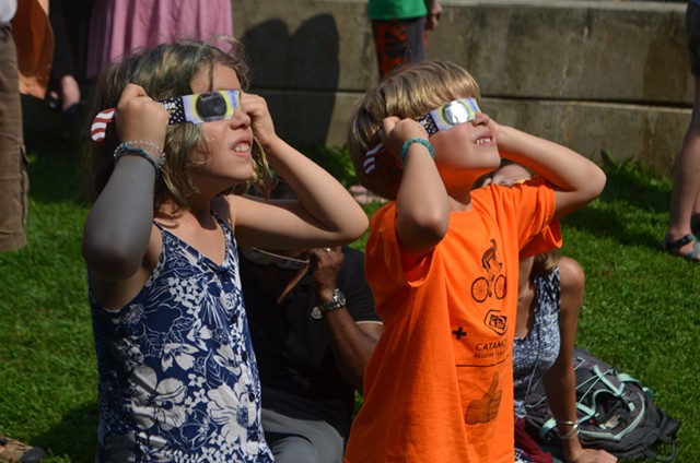 Kids take in the solar eclipse at the Fletcher Free Library in Burlington - KATIE JICKLING