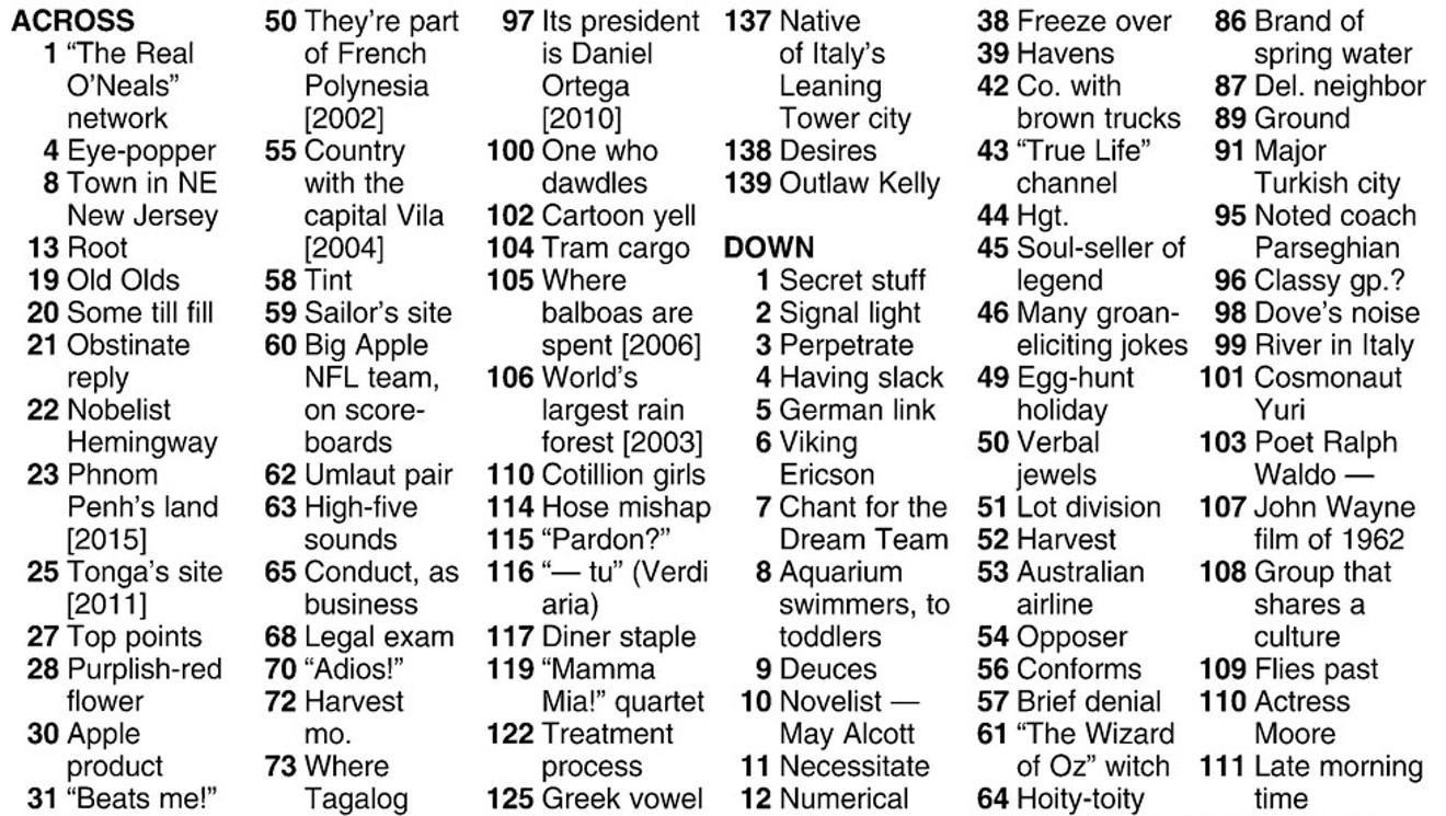 Crossword (11/15/17) Crossword Seven Days Vermont s Independent Voice