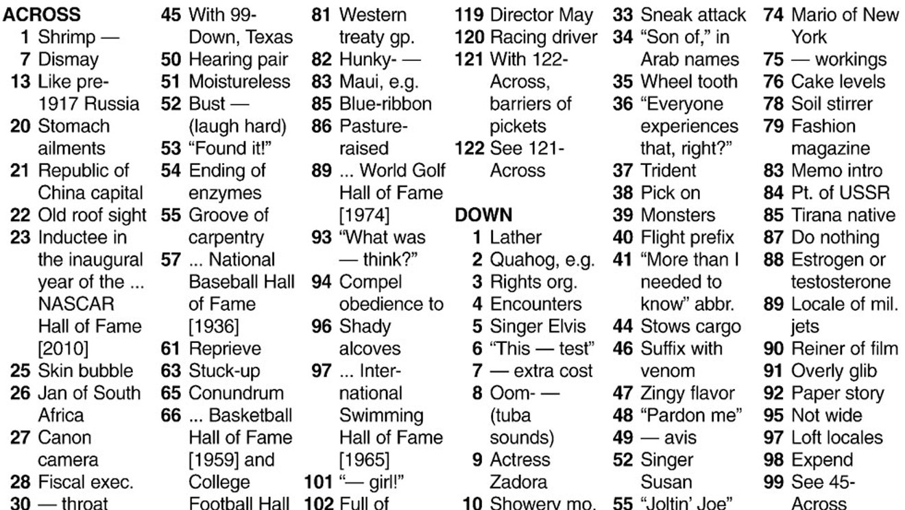 Crossword: #39 First Class Athletes #39 (5/27/20) Crossword Seven Days