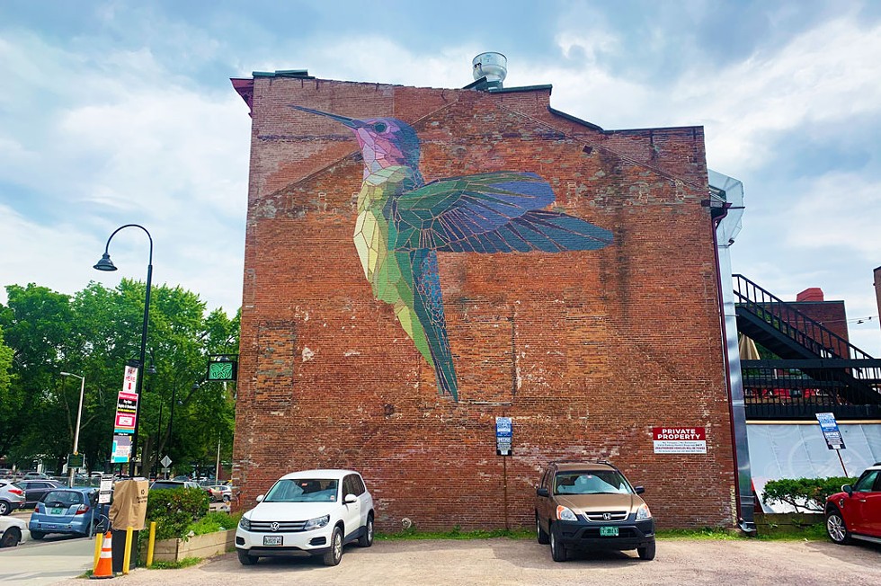 Mary Lacy's "Humminbird" mural on the cornere of St. Paul and College streets in Burlington - JOHN JAMES