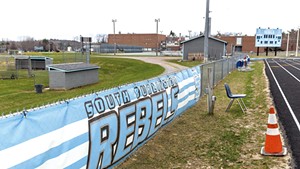 Rebel banners at South Burlington High School during the 2016-2017 school year.