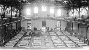 The University of Vermont gymnasium as a temporary infirmary during the 1918 Spanish influenza pandemic