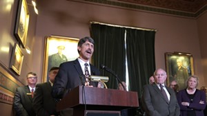 Sen. John Rodgers (D-Essex/Orleans) speaking at a press conference
