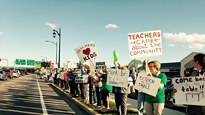 Burlington teachers picketing in 2016