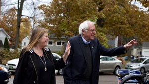 Sen. Bernie Sanders and his wife, Jane O'Meara Sanders, arrive to vote in Burlington