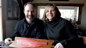 Lynn and Maria Steyaart with some coho salmon from Alaska
