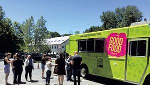 The Good Food Truck at a soft-opening at HMC advertising in Richmond, which donated design work for the truck