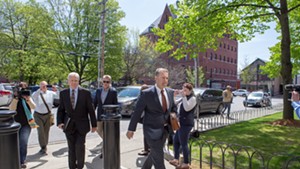 Bill Stenger, left, arriving at federal court with attorney Brooks McArthur
