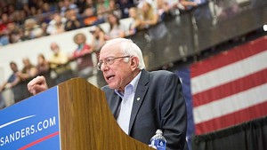 Sanders speaking in Wisconsin last month