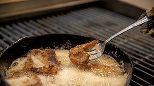 Frying squirrel legs at the Field-to-Fork: Wild Food Cooking seminar