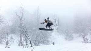 Pro snowboarder Ralph Kucharek on a PowderJet snowboard