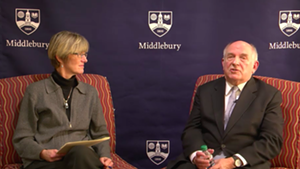 Professor Allison Stanger with Charles Murray on the live stream in 2017