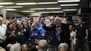 Sen. Bernie Sanders (I-Vt.) addressing supporters at his field office in Newton, Iowa, on Sunday