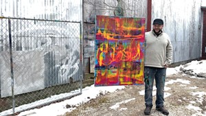 Steve Sharon & his abstract painting at the Green Door Studio