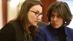 House Majority Leader Jill Krowinski (left) and Speaker Mitzi Johnson
