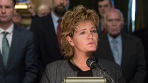 Rep. Sarah Copeland Hanzas (D-Bradford) urging support for S.54 during a press conference last month