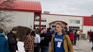 Sanders supporters outside the Champlain Valley Expo
