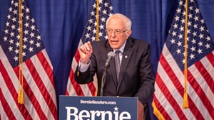 Sen. Bernie Sanders speaking Wednesday at Burlington's Hotel Vermont
