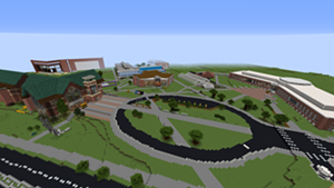 The in-progress UVM Minecraft campus from above
