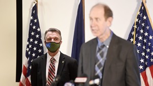 Gov. Phil Scott and Health Commissioner Mark Levine at a recent briefing