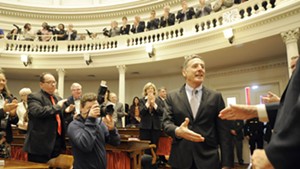 Gov. Peter Shumlin prepares to deliver his final State of the State address last Thursday at the Statehouse.
