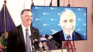Gov. Phil Scott with Dr. Anthony Fauci on-screen