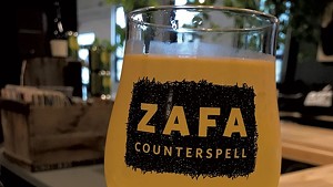 A glass of natural ZAFA wine