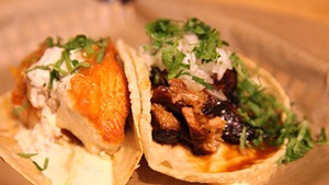 Fish and pork tacos