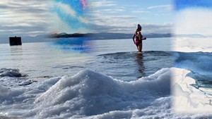 Katharine Montstream takes a chilly dip in Lake Champlain