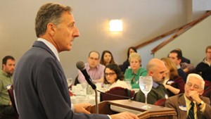 Gov. Peter Shumlin addresses the Vermont Press Association Thursday in Montpelier.