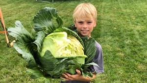 Nathan holding his 13-pound cabbage.