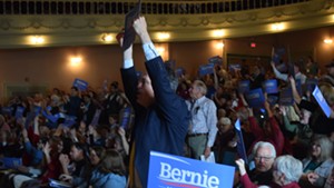 State convention delegates show their support for Sen. Bernie Sanders (I-Vt.) in Barre in May.