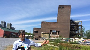 Mayor Miro Weinberger holds a press conference outside the Moran Plant on Thursday.