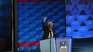 Sen. Bernie Sanders addresses the Democratic National Convention Monday night in Philadelphia.